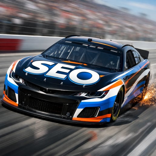 a fast moving race car nascar with SEO on the hood-1