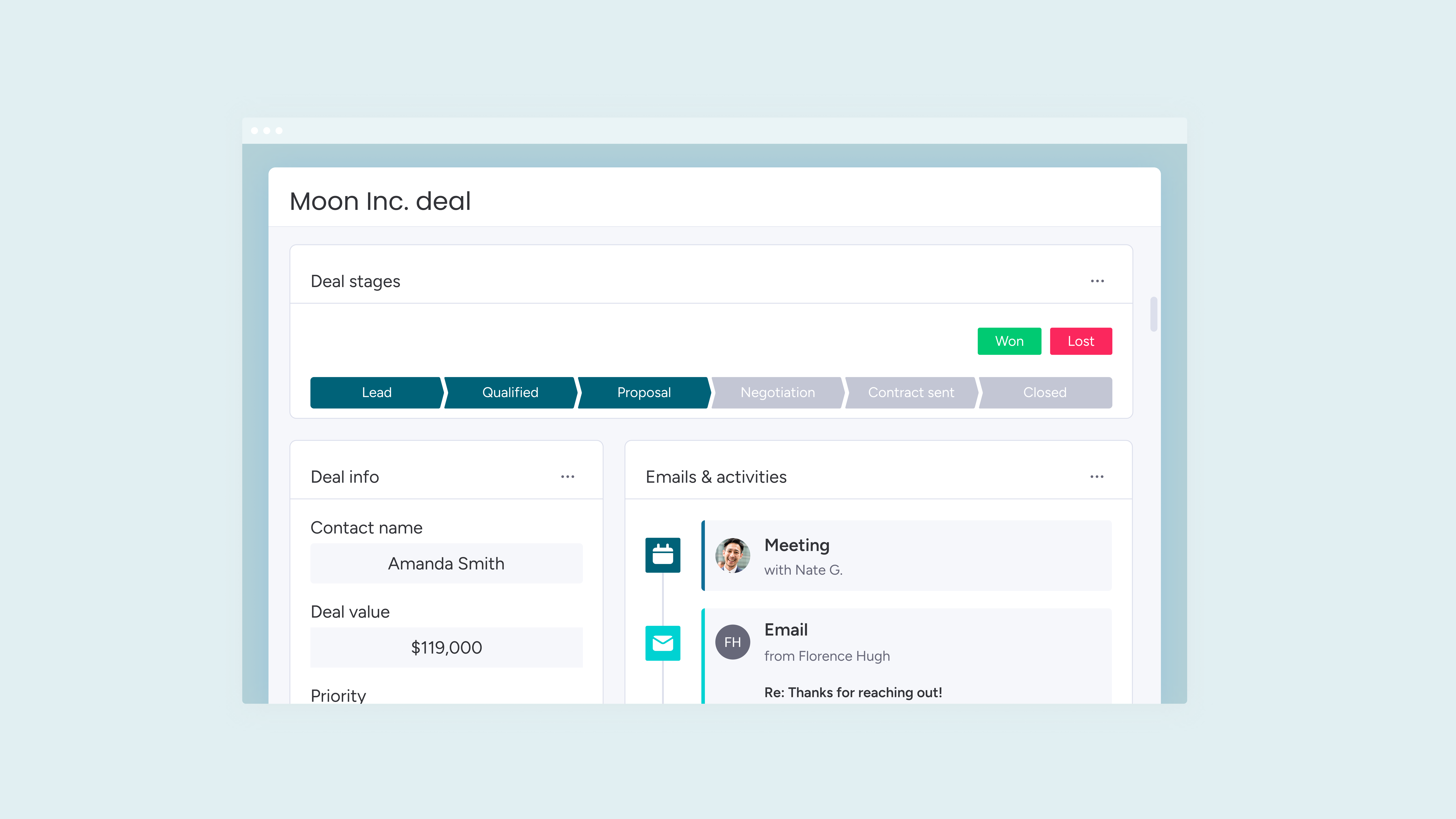 monday CRM Item Card