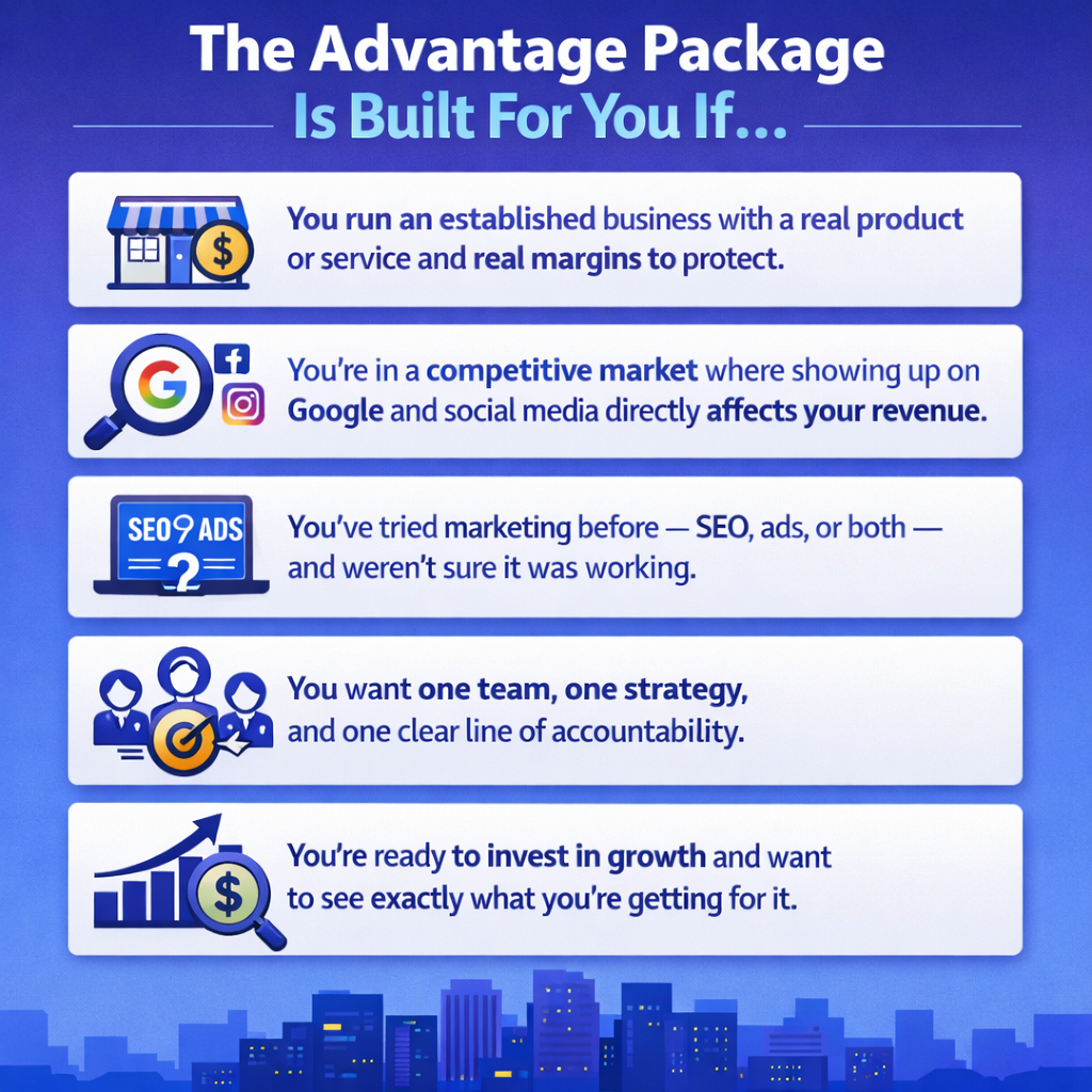photographic put this into a nice infographic The Advantage Package Is Built For You IfYou run an established business with a real product or service-3